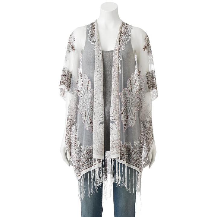 Mudd&reg; Burnout Paisley Fringed Kimono, Women's, White