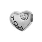 Individuality Beads Sterling Silver Crystal Mom Heart Bead, Women's, White
