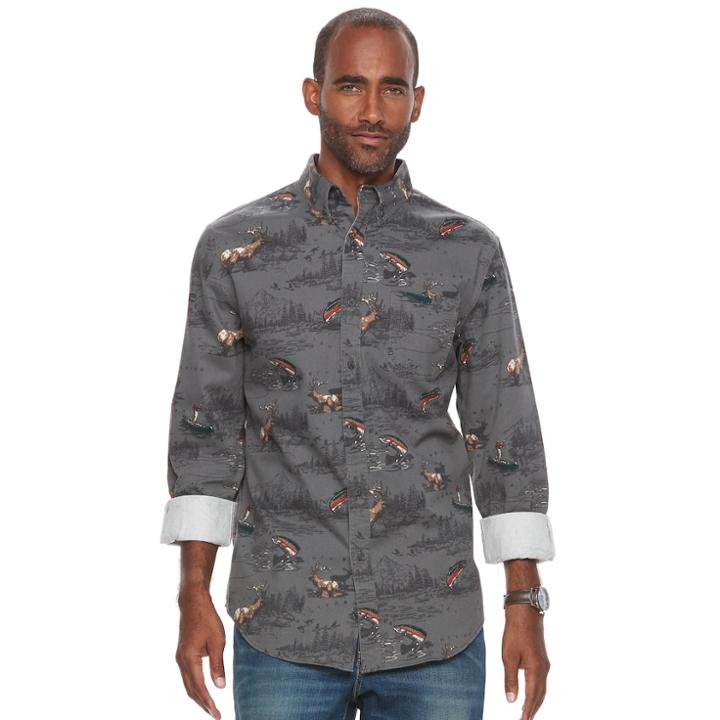Men's Croft & Barrow&reg; Classic-fit Twill Outdoor Button-down Shirt, Size: Xxl, Grey