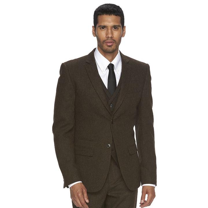 Men's Wd. Ny Slim-fit Brown Tweed Wool-blend Suit Jacket, Size: Small, Med Brown