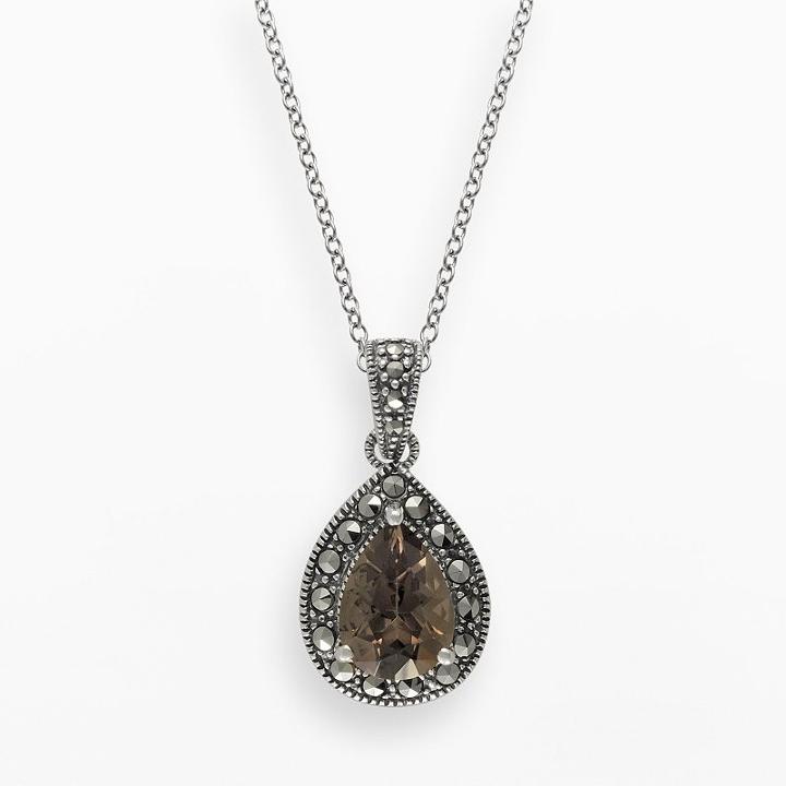 Lavish By Tjm Sterling Silver Smoky Quartz Teardrop Pendant - Made With Swarovski Marcasite, Women's, Size: 16, Brown