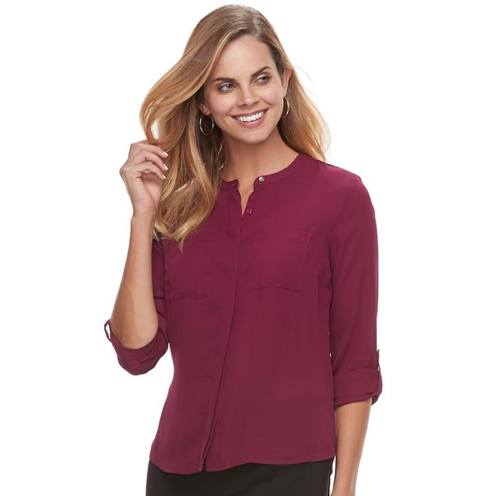 Petite Apt. 9&reg; 2-pocket Button Down Top, Women's, Size: Xs Petite, Dark Red