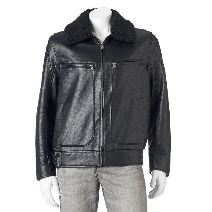Men's Andrew Marc Distressed Faux-leather Aviator Jacket, Size: Xl, Black