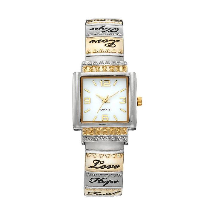 Vivani Women's Two Tone Inspirational Engraved Cuff Watch, Size: Small, Multicolor