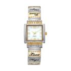 Vivani Women's Two Tone Inspirational Engraved Cuff Watch, Size: Small, Multicolor