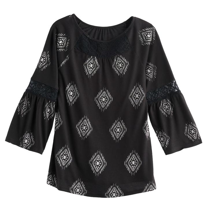 Girls 7-16 Mudd&reg; Lace Inset Pattern Peasant Top, Size: 14, Oxford