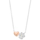Close At Heart Two Tone Sterling Silver Cubic Zirconia Heart & Pawprint Necklace, Women's