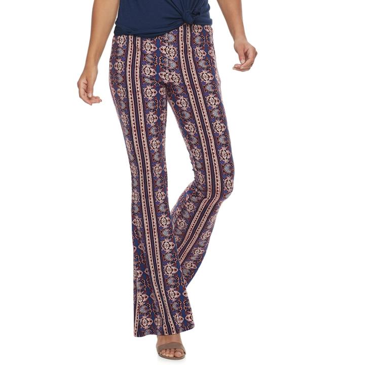 Juniors' Pink Rose Mid-rise Peached Flare Pants, Teens, Size: Small, Dark Blue