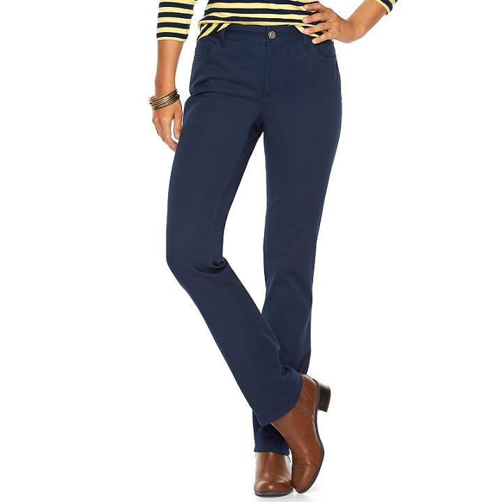 Women's Chaps Twill Straight-leg Pants, Size: 2 T/l, Blue (navy)