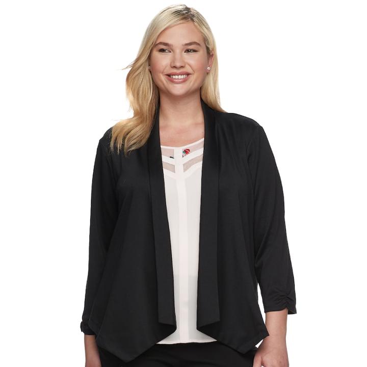 Plus Size Juniors' About A Girl Open Ponte Blazer, Size: 3xl, Black