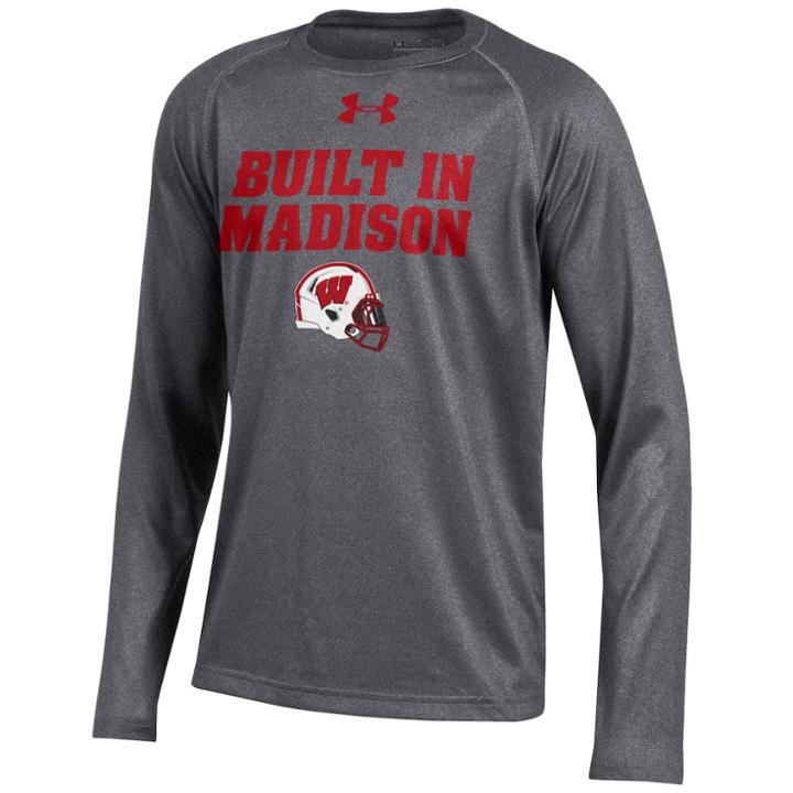 Boys 8-20 Under Armour Wisconsin Badgers Tech Long-sleeve Tee, Size: S 8, Grey