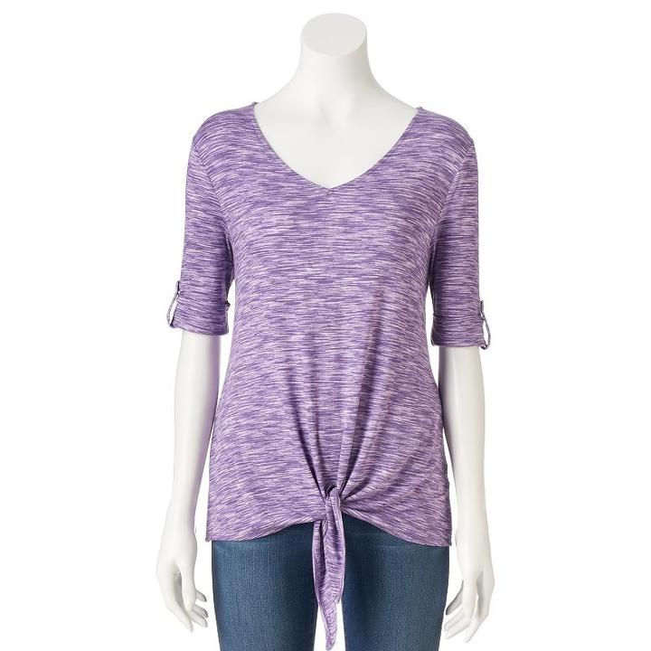 Women's Croft & Barrow&reg; Knot-front V-neck Tee, Size: Small, Med Purple