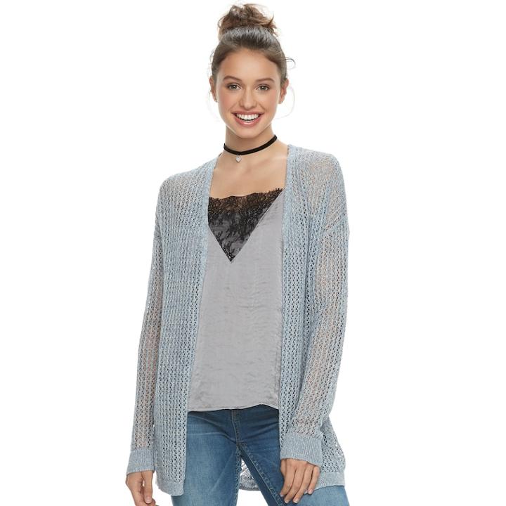 Juniors' Mudd&reg; Lace-up Back Pointelle Cardigan, Teens, Size: Xl, Med Blue