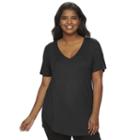 Juniors' Plus Size Mudd&reg; V-neck Shirttail Tunic Tee, Girl's, Size: 1xl, Black
