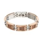 Brown Immersion-plated Stainless Steel & Stainless Steel Cable Link Bracelet - Men, Size: 8.5