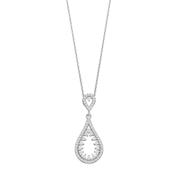 Sterling Silver Cubic Zirconia Double Teardrop Pendant Necklace, Women's, Size: 18, White
