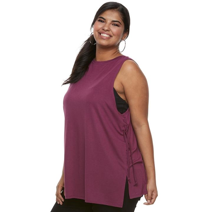 Juniors' Plus Size So&reg; Lace-up Side Tank, Teens, Size: 3xl, Dark Pink