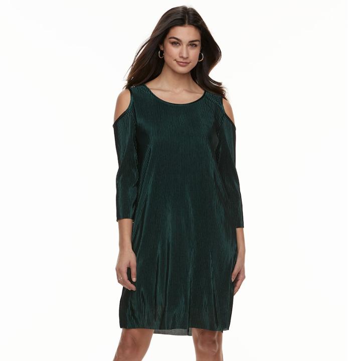 Women's Nina Leonard Pleated Shift Dress, Size: Small, Green
