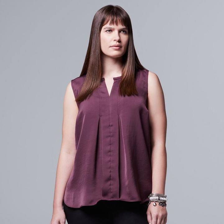Plus Size Simply Vera Vera Wang Pleated High-low Tank, Women's, Size: 1xl, Purple