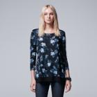Women's Simply Vera Vera Wang Chiffon Trim Print Top, Size: Medium, Dark Blue