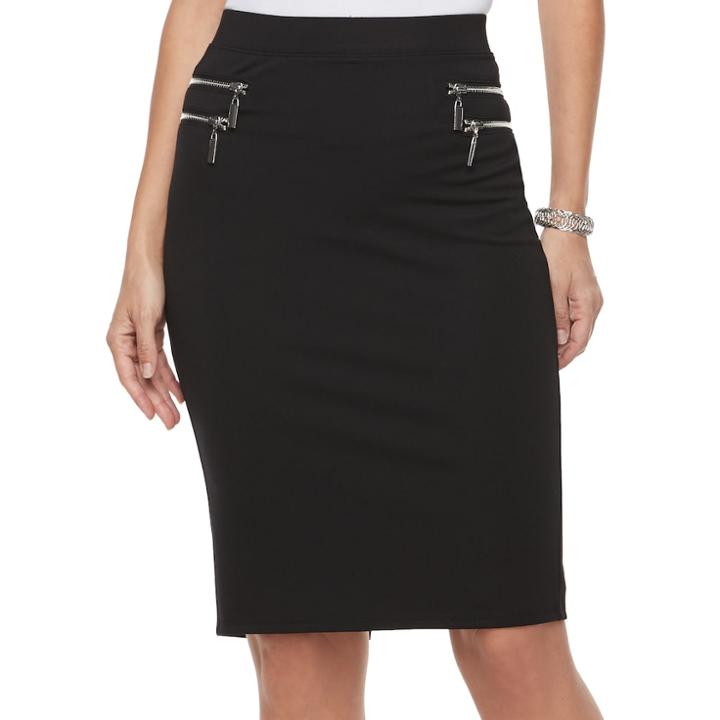 Women's Jennifer Lopez Double-zip Ponte Pencil Skirt, Size: Xl, Black