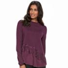 Women's Elle&trade; Asymmetrical Mixed-media Sweater, Size: Xl, Purple