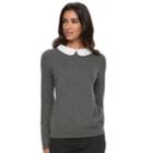 Women's Elle&trade; Lace Collar Mock-layer Sweater, Size: Xs, Dark Grey