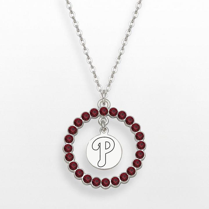 Logoart Philadelphia Phillies Silver Tone Crystal Logo Charm Circle Pendant, Women's, Size: 18, Red