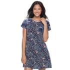 Juniors' Wallflower Print Velour Pocket T-shirt Dress, Teens, Size: Small, Blue (navy)