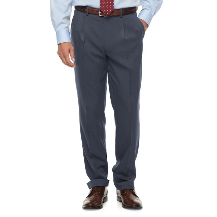 Men's Chaps Classic-fit Performance Pleated Dress Pants, Size: 38x30, Blue