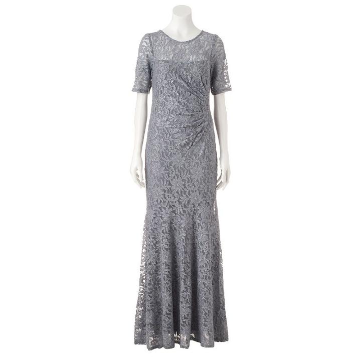 Women's 1 By 8 Glitter Illusion Lace Evening Gown, Size: 14, Silver