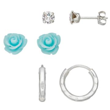 Charming Girl Kids' Crystal & Flower Earring Set, Blue