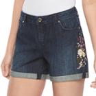 Women's Jennifer Lopez Embroidered Boyfriend Jean Shorts, Size: 8, Dark Blue