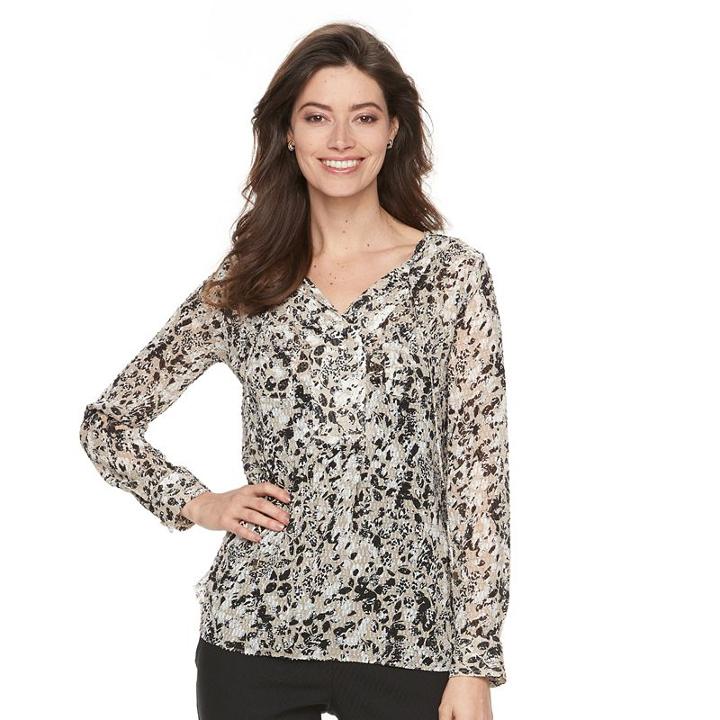 Petite Dana Buchman Sheer Splitneck Blouse, Women's, Size: S Petite, Dark Beige