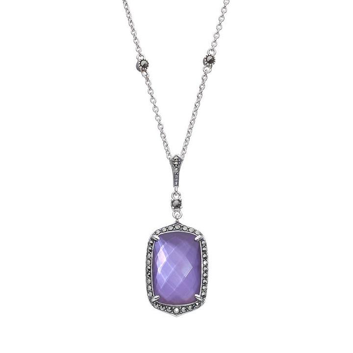 Lavish By Tjm Purple Mother-of-pearl Triplet Sterling Silver Halo Pendant Necklace - Made With Swarovski Marcasite, Women's, Size: 18