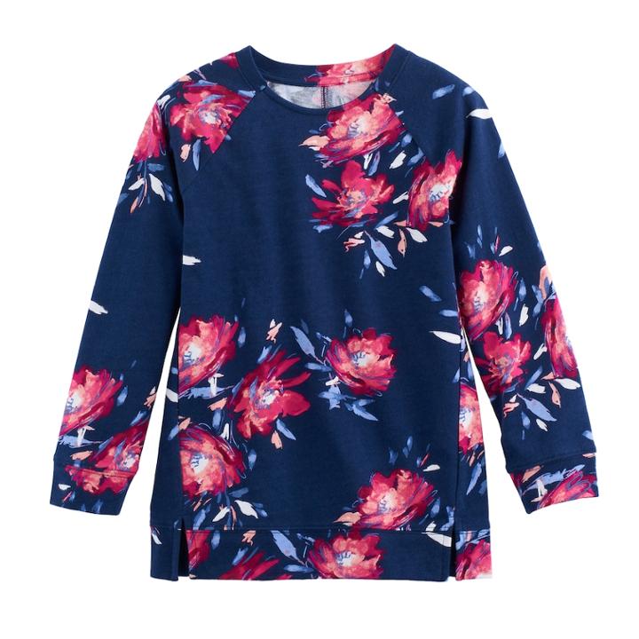 Girls 4-12 Sonoma Goods For Life&trade; Floral Long-sleeve Raglan Tunic, Size: 10, Blue