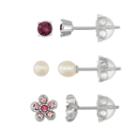 Lulabelle Kids' Crystal Flower & Freshwater Cultured Pearl Stud Earring Set, Women's, Purple