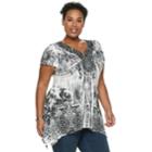 Plus Size World Unity Medallion Sharkbite Top, Women's, Size: 2xl, Grey
