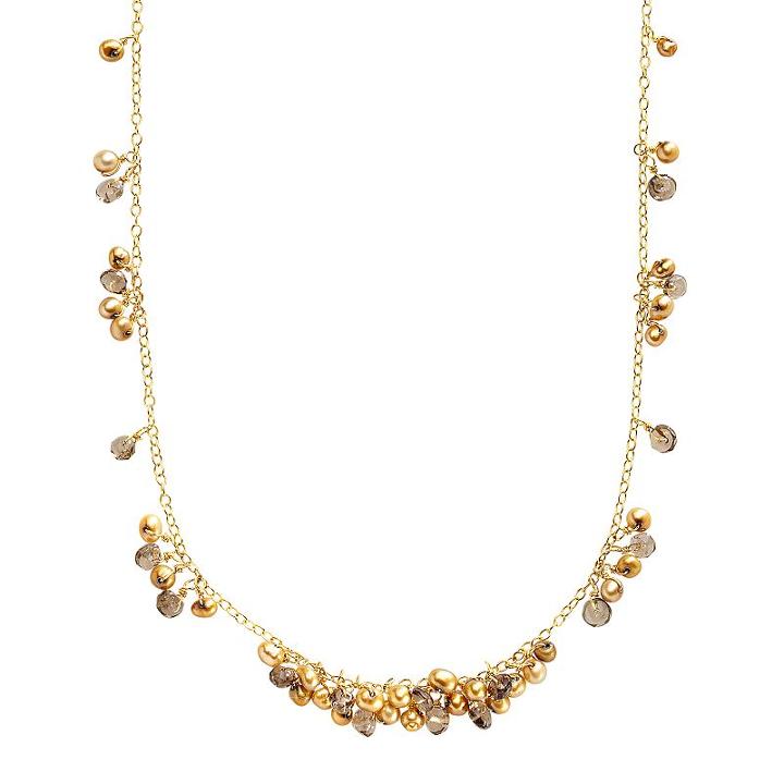 18k Gold Over Silver Dyed Freshwater Cultured Pearl And Smoky Quartz Cluster Necklace, Women's, Size: 18, Multicolor