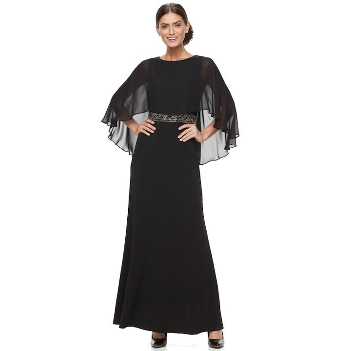 Women's Chaya Chiffon Popover Evening Gown, Size: 12, Black