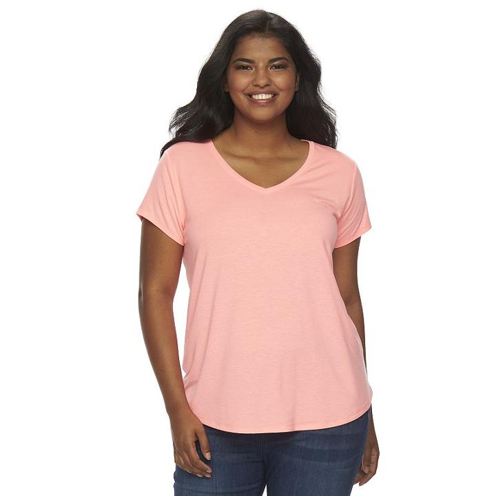 Juniors' Plus Size So&reg; Short Sleeve V-neck Tee, Girl's, Size: 2xl, Brt Pink