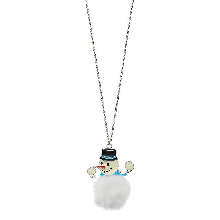 Long Pom Pom Snowman Pendant Necklace, Women's, White