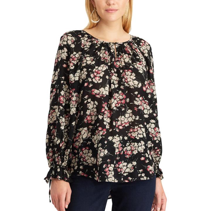Women's Chaps Floral Top, Size: Xl, Black