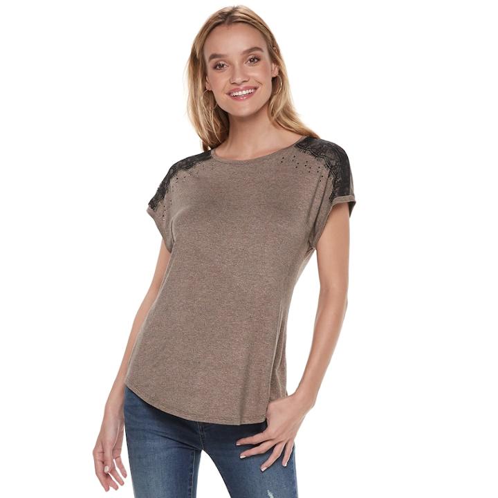 Women's Apt. 9&reg; Embellished Tee, Size: Medium, Dark Beige