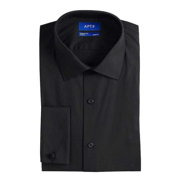 Men's Apt. 9&reg; Premier Flex Collar Slim-fit Stretch French Cuff Dress Shirt, Size: 16-34/35, Black