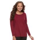 Petite Apt. 9&reg; Ribbed Crewneck Sweater, Women's, Size: S Petite, Dark Red