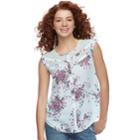 Juniors' Candie's&reg; Print Lace Inset Top, Teens, Size: Medium, Light Blue