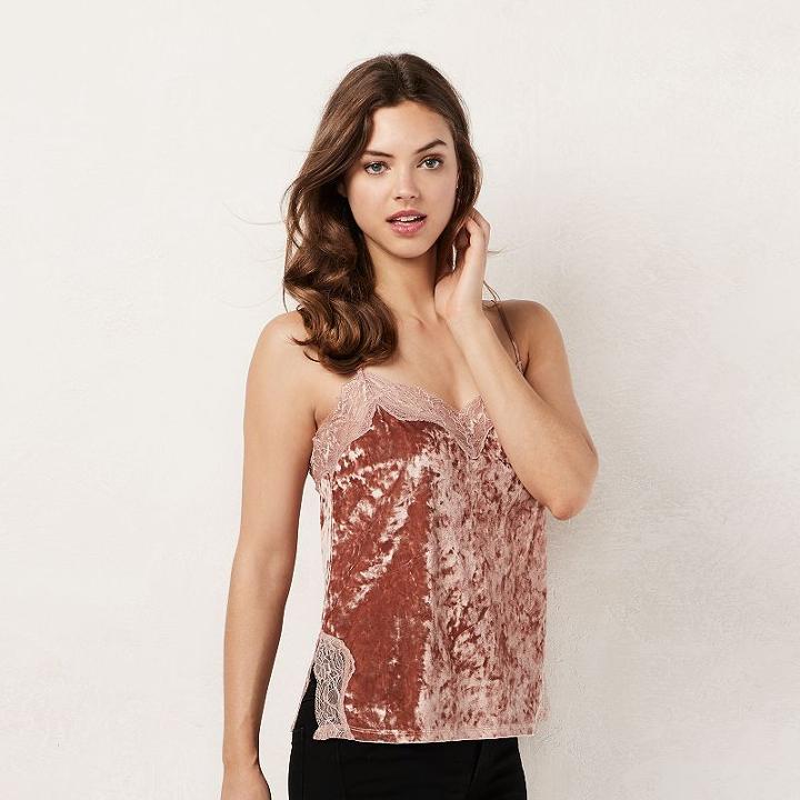 Women's Lc Lauren Conrad Lace Trim Velvet Cami, Size: Xl, Pink Other