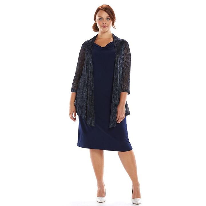 Plus Size Connected Apparel Mock-layer Dress, Women's, Size: 14 W, Blue (navy)