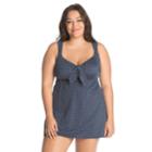 Plus Size Great Lengths D-cup Polka-dot Swimdress, Women's, Size: 18, Blue (navy)
